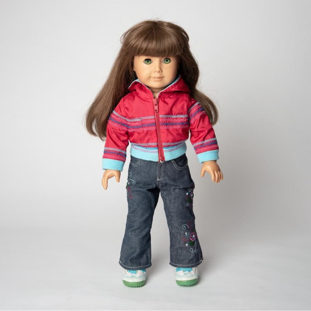 American Girl Doll with Red Jacket and Brown Hair